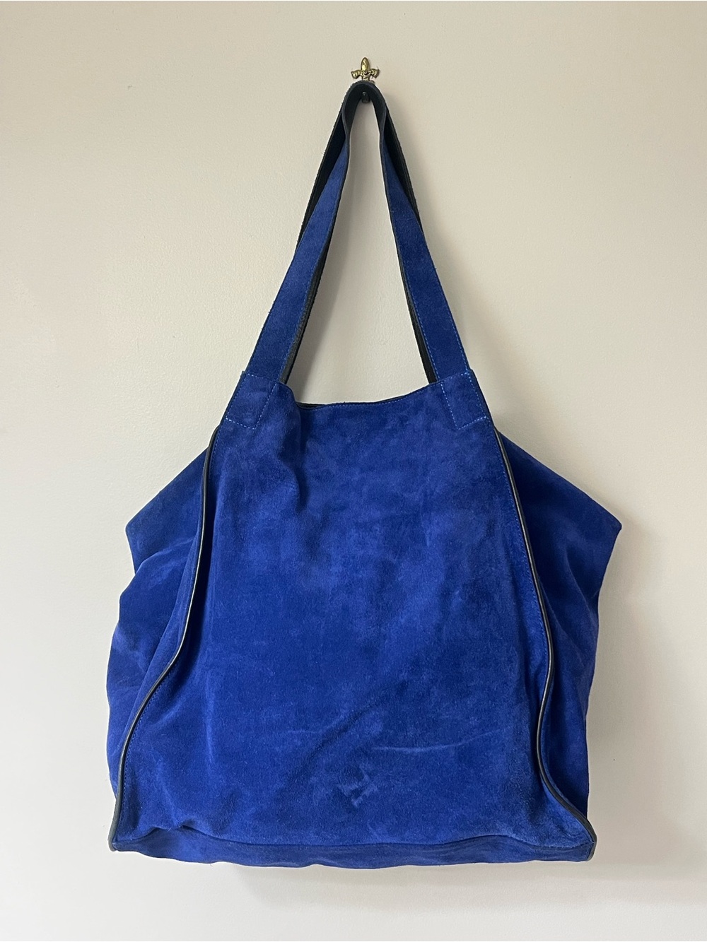 Eileen Fisher Cobalt Blue Italian Suede Trapeze Slouchy Tote Bag
